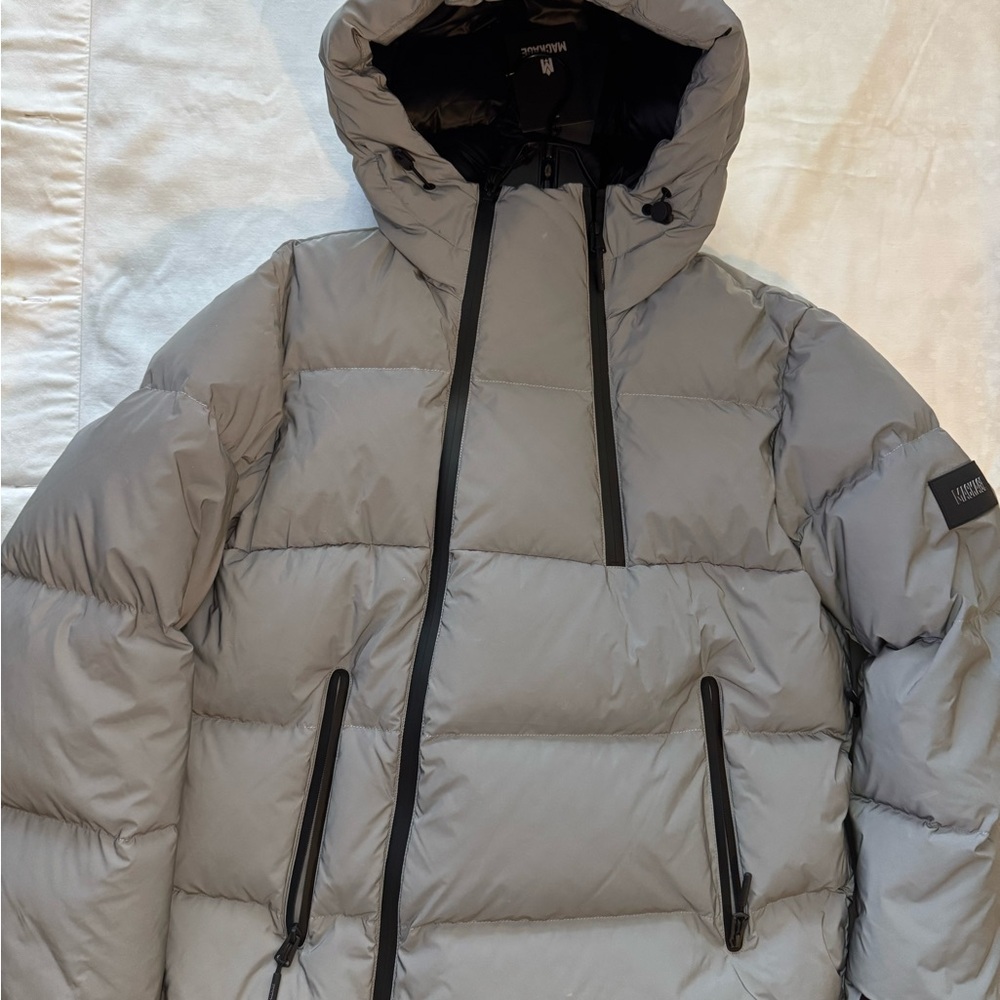 Gray Puffer Jacket with Hood